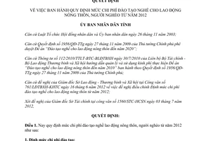Quyết định 1469/QĐ-UBND 2012 chi phí đào tạo nghề cho lao động Thừa Thiên Huế
