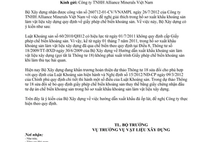 Công văn 26/BXD-VLXD giấy phép chế biến trong hồ sơ xuất khẩu khoáng sản