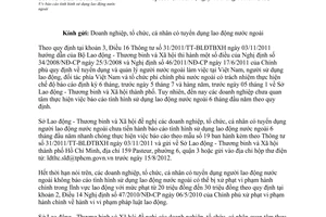 Công văn 7824/SLĐTBXH-LĐ báo cáo tình hình sử dụng lao động nước ngoài