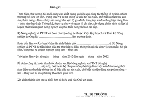 Công văn 3753/BNN-KH điều tra thu thập số liệu đầu tư sản xuất chế biến