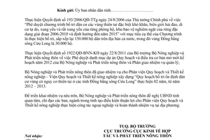 Công văn 3811/BNN-KTHT xây dựng quy hoạch bố trí ổn định dân cư vùng