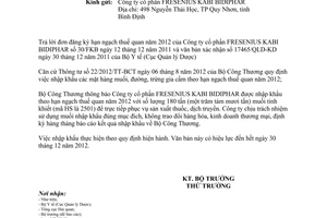 Công văn 7136/BCT-XNK nhập khẩu muối theo hạn ngạch thuế quan