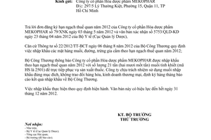 Công văn 7135/BCT-XNK nhập khẩu muối theo hạn ngạch thuế quan