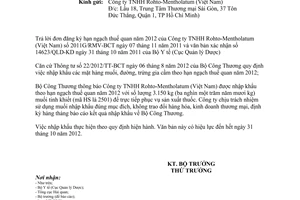 Công văn 7133/BCT-XNK nhập khẩu muối theo hạn ngạch thuế quan