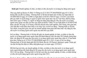 Công văn 9006/SLĐTBXH-LĐ đăng ký nhu cầu tuyển và sử dụng người nước ngoài