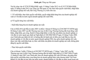 Công văn 7483/BCT-XNK xuất nhập khẩu hàng hóa của doanh nghiệp chế xuất