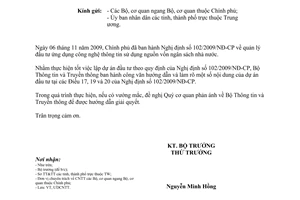 Công văn 2180/BTTTT-ƯDCNTT hướng dẫn làm rõ dự án đầu tư theo Nghị định 102/2009