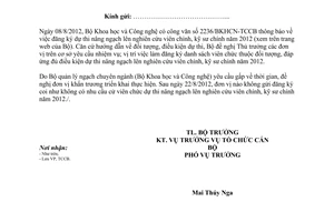 Công văn 2915/LĐTBXH-TCCB đăng ký nhu cầu tham gia dự thi nâng ngạch nghiên cứu