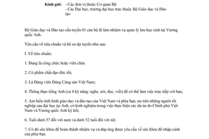 Công văn 5478/BGDĐT-TCCB đăng ký đi làm nhiệm vụ quản lý lưu học sinh