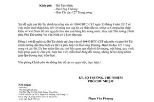 Công văn 6576/VPCP-KTTH miễn thuế nhập khẩu đối với nông sản chưa qua chế biến