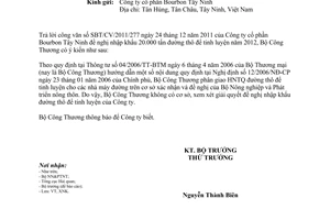 Công văn 7893/BCT-XNK nhập khẩu đường thô để tinh luyện