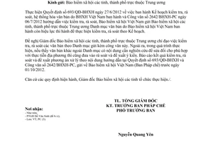 Công văn 3552/BHXH-PC thực hiện kiểm tra rà soát văn bản theo danh mục