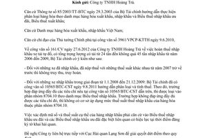 Công văn 11748/BTC-TCHQ xử lý hoàn thuế xe tải tự đổ do công ty TNHH Hoàng Trà