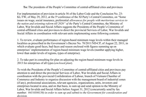 Official Dispatch No. 2750/LDTBXH/LDTL consulting for plan on adjusting