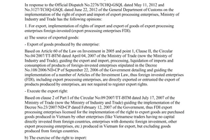 Official Dispatch No. 7483/BCT-XNK for a number of issues related to export and