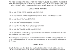 Quyết định 44/2012/QĐ-UBND Quy định doanh thu tối thiểu và tỷ lệ phần trăm