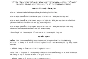 Quyết định 739/QĐ-BXD năm 2012 đính chính Thông tư 04/2011/TT-BXD