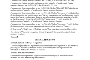 Circular No. 135/2012/TT-BTC guiding the provision of unit-linked insurance
