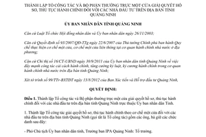 Quyết định 2050/QĐ-UBND năm 2012 thành lập Tổ công tác và Bộ phận thường trực