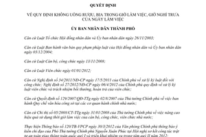 Quyết định 1293/2012/QĐ-UBND không uống rượu bia trong giờ làm việc nghỉ trưa