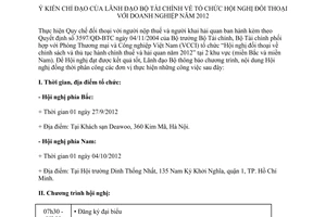 Thông báo 347/TB-BTC ý kiến chỉ đạo của lãnh đạo Bộ Tài chính tổ chức Hội nghị