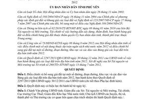 Quyết định 19/2012/QĐ-UBND điều chỉnh giá đất tại đường đoạn đường khu vực