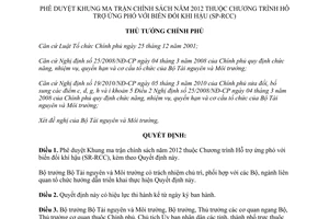 Quyết định 1092/QĐ-TTg năm 2012 phê duyệt Khung ma trận chính sách