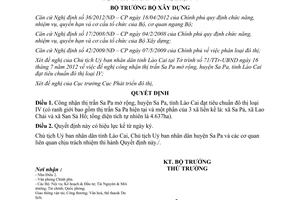 Quyết định 746/QĐ-BXD năm 2012 công nhận thị trấn Sa Pa mở rộng huyện Sa Pa