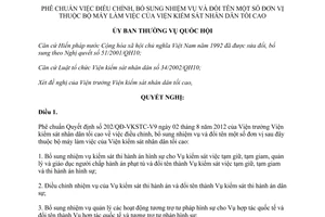 Nghị quyết 522d/NQ-UBTVQH13 phê chuẩn điều chỉnh nhiệm vụ và đổi tên đơn vị