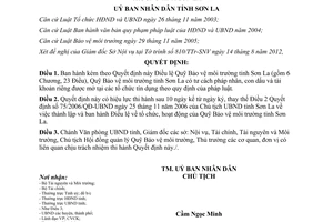 Quyết định 13/2012/QĐ-UBND điều lệ tổ chức của Quỹ bảo vệ môi trường Sơn La