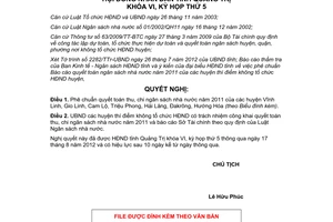 Nghị quyết 15/2012/NQ-HĐND phê chuẩn quyết toán thu chi 2011 Quảng Trị