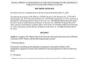Decision No. 1110/QD-TTg giving approval to master plan for the network of fire rescue forces