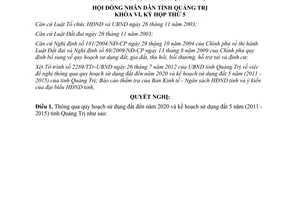Nghị quyết 12/2012/NQ-HĐND quy hoạch sử dụng đất đến 2020 kế hoạch 2011-2015 Quảng Trị