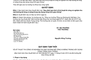 Quyết định 1951/QĐ-BGTVT 2012 Quy định tạm thời kỹ thuật thi công nghiệm thu mặt đường bê tông