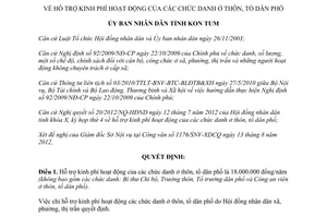 Quyết định 34/2012/QĐ-UBND hỗ trợ kinh phí hoạt động của chức danh ở thôn tổ dân