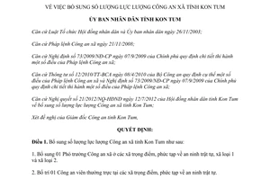 Quyết định 35/2012/QĐ-UBND bổ sung số lượng lực lượng Công an xã tỉnh Kon Tum