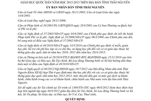 Quyết định 22/2012/QĐ-UBND mức thu miễn giảm hỗ trợ học phí Thái Nguyên
