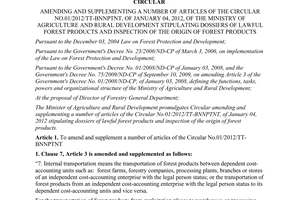 Circular No. 42/2012/TT-BNNPTNT amending and supplementing a number of articles