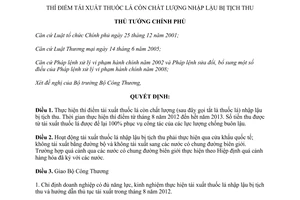 Quyết định 1112/QĐ-TTg năm 2012 thí điểm tái xuất thuốc lá còn chất lượng