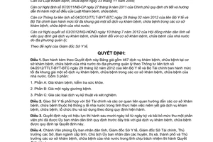 Quyết định 23/2012/QĐ-UBND giá dịch vụ khám chữa bệnh đối với cơ sở khám