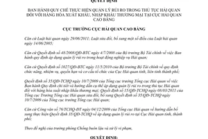 Quyết định 182/QĐ-HQCB năm 2012 Quy chế thực hiện quản lý rủi ro trong thủ tục