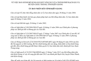 Quyết định 20/2012/QĐ-UBND giá đất thành phố Rạch Giá và huyện Châu Thành 2012