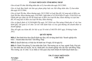 Quyết định 32/2012/QĐ-UBND Quy chế xét tặng danh hiệu doanh nghiệp tiêu biểu