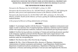 Decision No. 2962/QD-BYT on promulagting temporary regulation on documents need