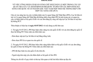 Thông báo 6554/TB-SHTT công nhận Cơ quan Sáng chế Nhật Bản một trong cơ quan