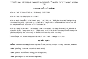 Quyết định 2454/QĐ-UBND 2012 bổ sung đơn giá công tác dịch vụ công ích đô thị Hà Tĩnh