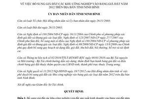 Quyết định 647/QĐ-UBND năm 2012 bổ sung giá đất khu công nghiệp vào bảng giá đất