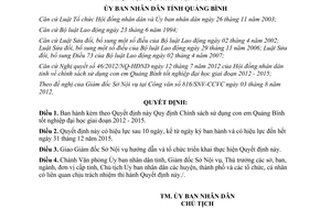 Quyết định 23/2012/QĐ-UBND Quy định Chính sách sử dụng con em Quảng Bình