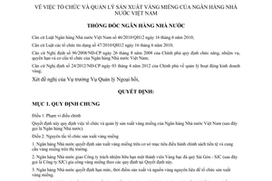 Quyết định 1623/QĐ-NHNN năm 2012 tổ chức quản lý sản xuất vàng miếng