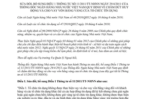 Thông tư 24/2012/TT-NHNN sửa đổi Điều 1 Thông tư 11/2011/TT-NHNN quy định